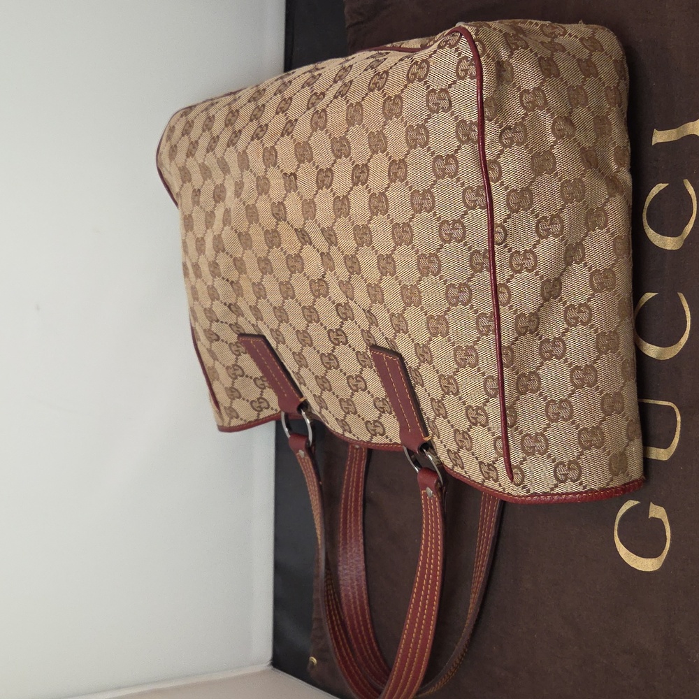 GUCCI 2005 Coated Canvas/Leather Equestrian structured Open Tote Bag Bordeaux - Picture 13 of 17
